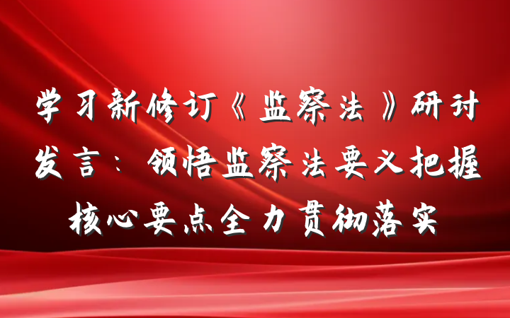学习新修订《监察法》研讨发言：领悟监察法要义把握核心要点全力贯彻落实