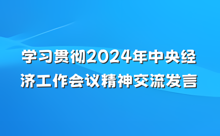 学习贯彻2024年中央经济工作会议精神交流发言