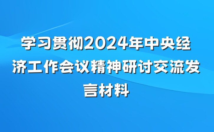 学习贯彻2024年中央经济工作会议精神研讨交流发言材料