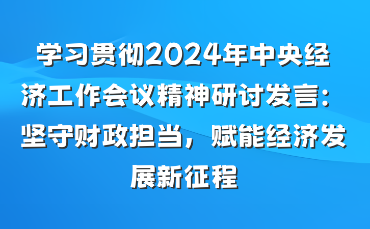 学习贯彻2024年中央经济工作会议精神研讨发言：坚守财政担当，赋能经济发展新征程