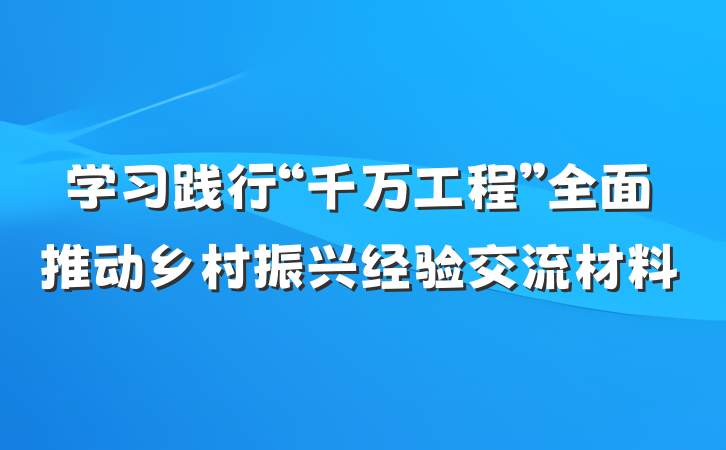 学习践行“千万工程”全面推动乡村振兴经验交流材料