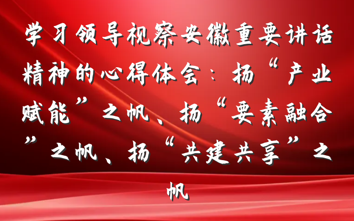 学习领导视察安徽重要讲话精神的心得体会：扬“产业赋能”之帆、扬“要素融合”之帆、扬“共建共享”之帆