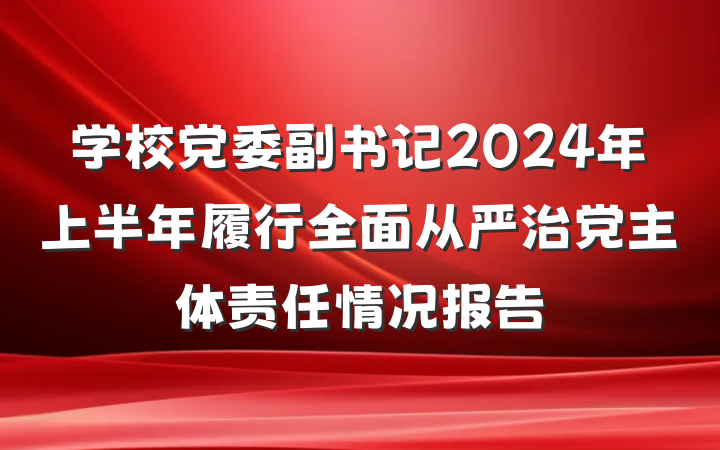 学校党委副书记2024年上半年履行全面从严治党主体责任情况报告