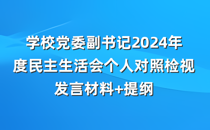 学校党委副书记2024年度民主生活会个人对照检视发言材料 提纲