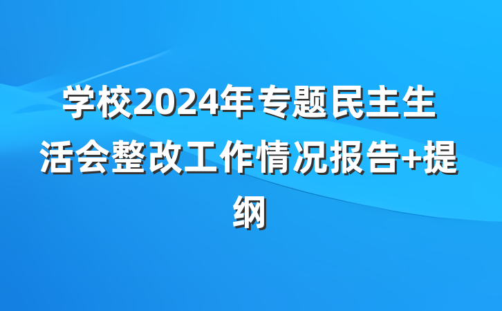 学校2024年专题民主生活会整改工作情况报告 提纲