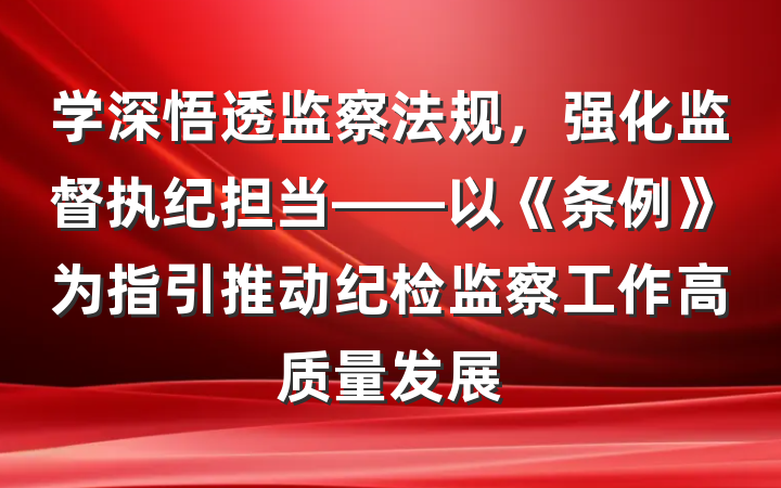 学深悟透监察法规，强化监督执纪担当——以《条例》为指引推动纪检监察工作高质量发展