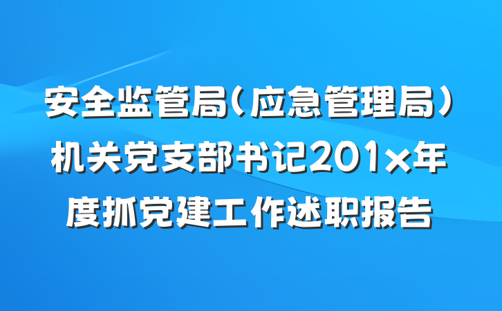 安全监管局（应急管理局）机关党支部书记201x年度抓党建工作述职报告