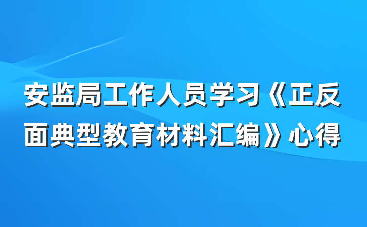 安监局工作人员学习《正反面典型教育材料汇编》心得