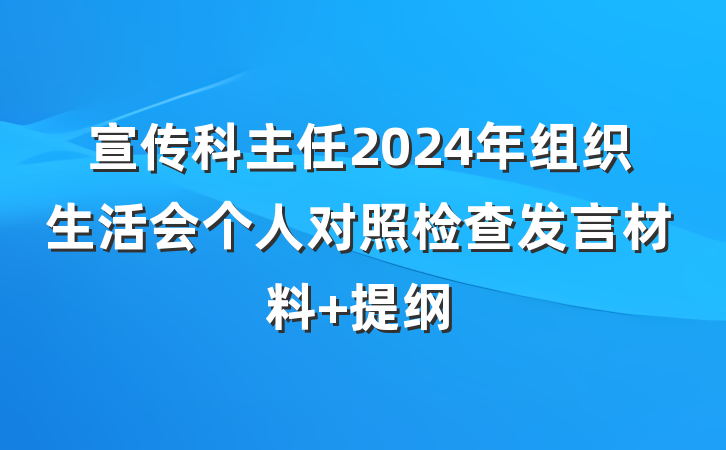 宣传科主任2024年组织生活会个人对照检查发言材料 提纲