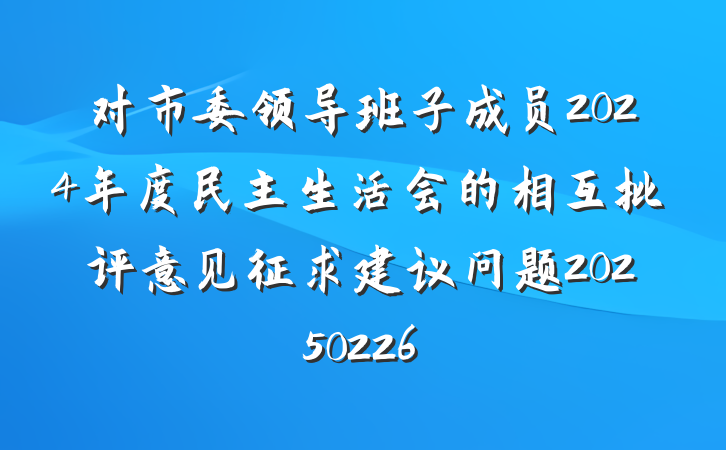 对市委领导班子成员2024年度民主生活会的相互批评意见征求建议问题20250226