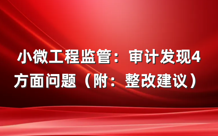 小微工程监管：审计发现4方面问题（附：整改建议）