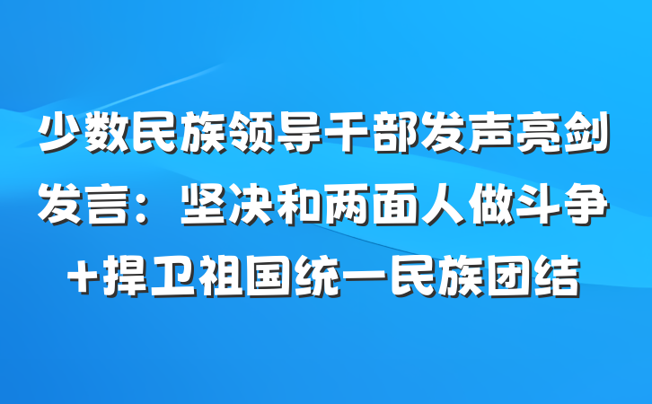 少数民族领导干部发声亮剑发言：坚决和两面人做斗争 捍卫祖国统一民族团结