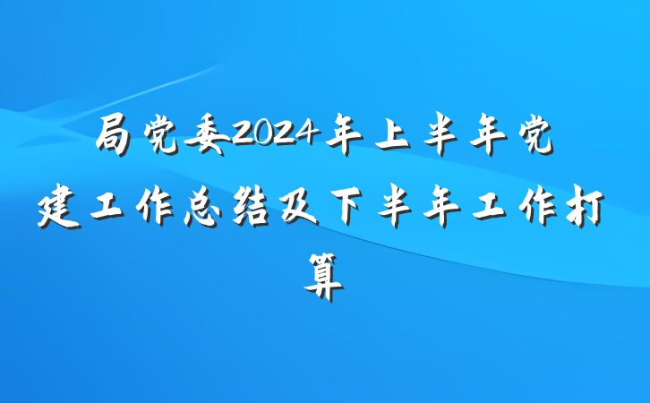 局党委2024年上半年党建工作总结及下半年工作打算