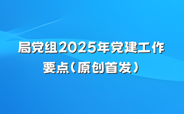局党组2025年党建工作要点（原创首发）