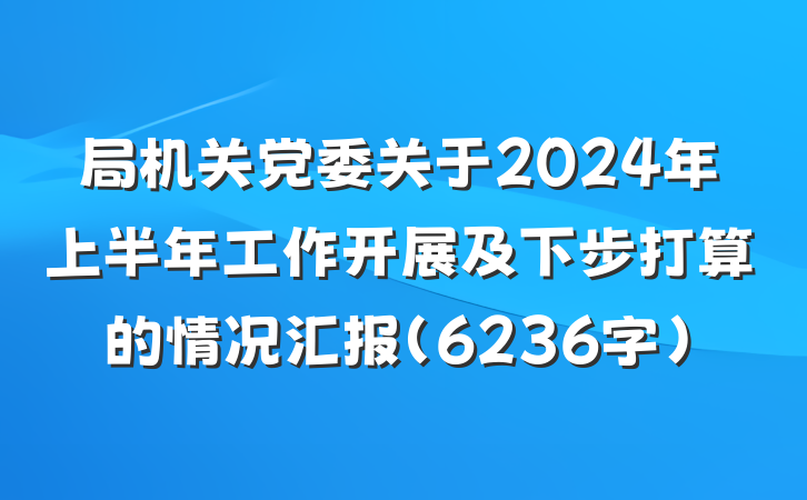 局机关党委关于2024年上半年工作开展及下步打算的情况汇报（6236字）