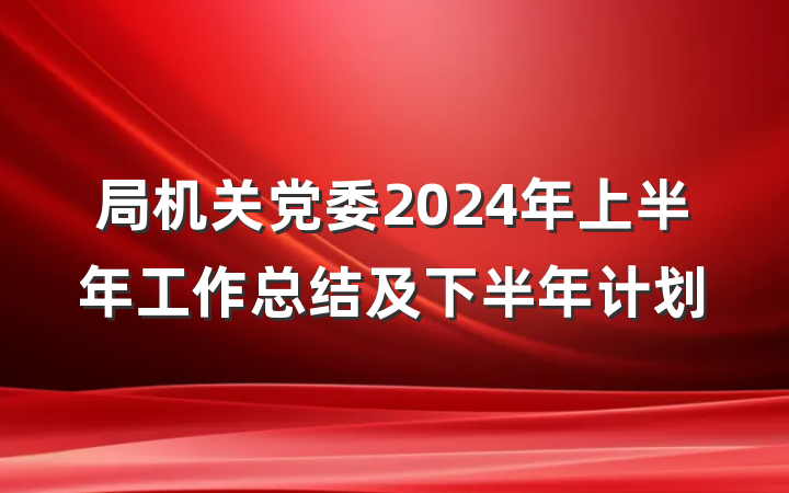 局机关党委2024年上半年工作总结及下半年计划