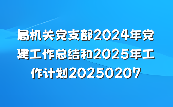局机关党支部2024年党建工作总结和2025年工作计划20250207