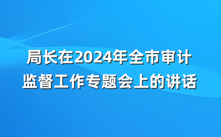 局长在2024年全市审计监督工作专题会上的讲话