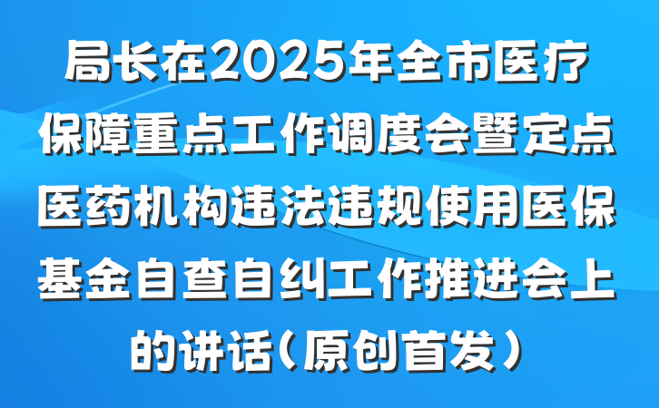 局长在2025年全市医疗保障重点工作调度会暨定点医药机构违法违规使用医保基金自查自纠工作推进会上的讲话（原创首发）