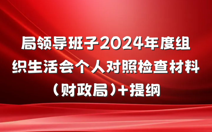 局领导班子2024年度组织生活会个人对照检查材料（财政局） 提纲