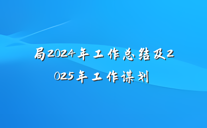 局2024年工作总结及2025年工作谋划