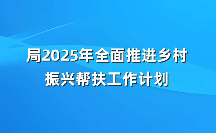 局2025年全面推进乡村振兴帮扶工作计划
