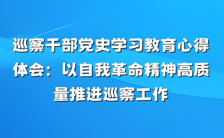 巡察干部党史学习教育心得体会：以自我革命精神高质量推进巡察工作