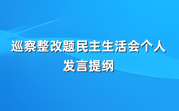 巡察整改题民主生活会个人发言提纲