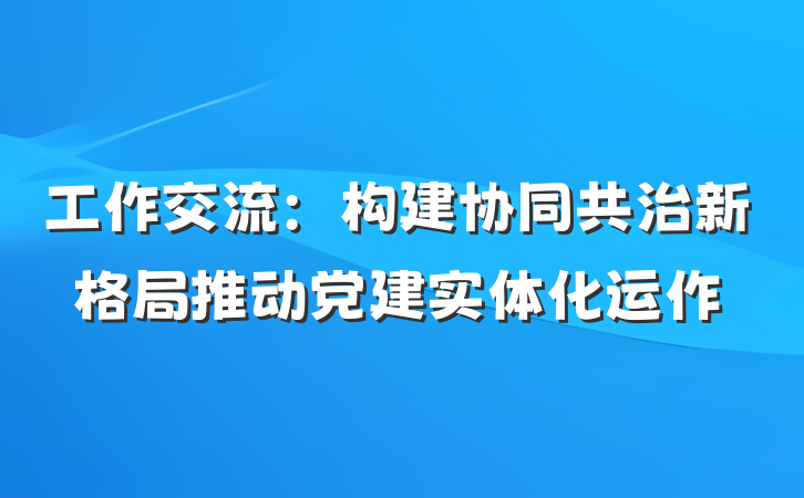 工作交流：构建协同共治新格局推动党建实体化运作