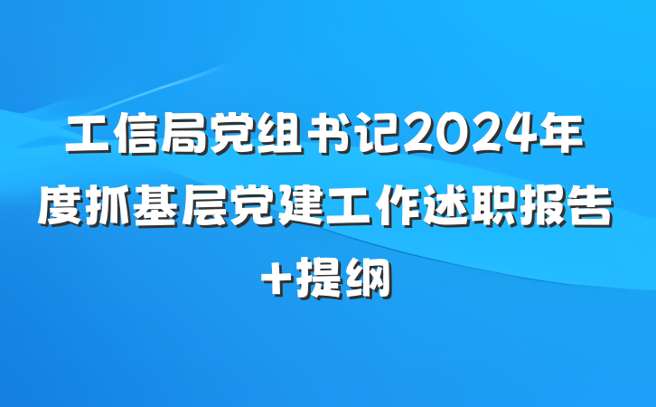 工信局党组书记2024年度抓基层党建工作述职报吿 提纲