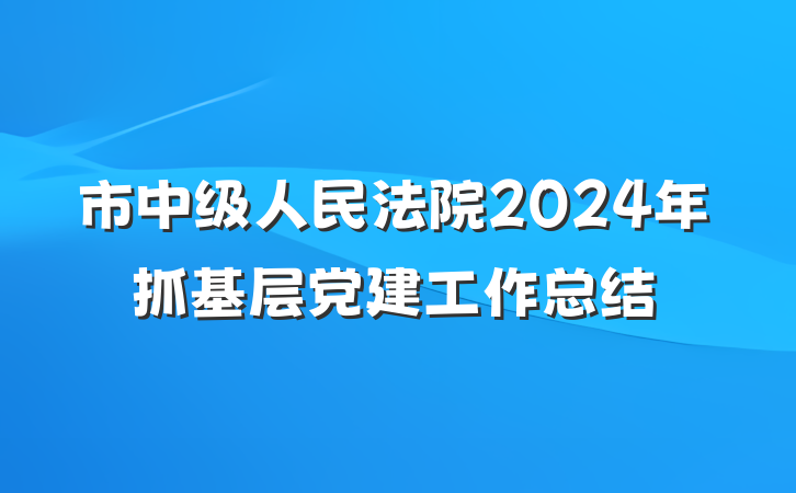 市中级人民法院2024年抓基层党建工作总结
