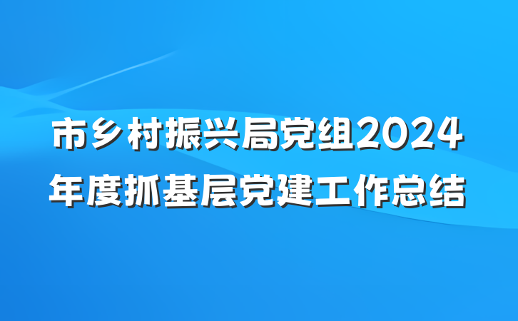 市乡村振兴局党组2024年度抓基层党建工作总结