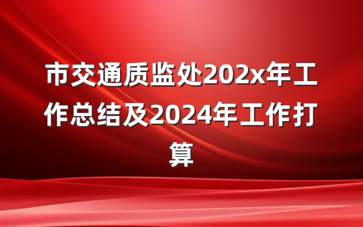 市交通质监处202x年工作总结及2024年工作打算