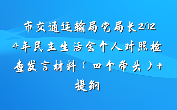 市交通运输局党局长2024年民主生活会个人对照检查发言材料（四个带头） 提纲