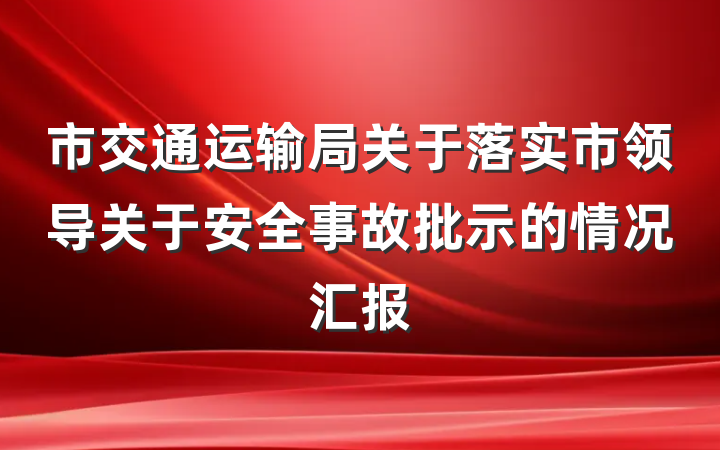 市交通运输局关于落实市领导关于安全事故批示的情况汇报