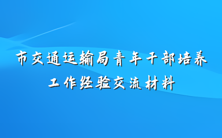 市交通运输局青年干部培养工作经验交流材料