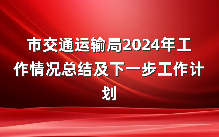 市交通运输局2024年工作情况总结及下一步工作计划