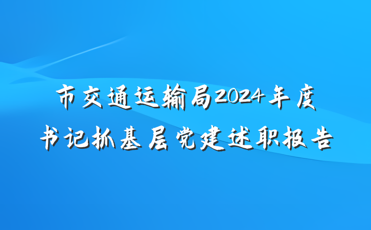 市交通运输局2024年度书记抓基层党建述职报告