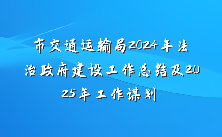 市交通运输局2024年法治政府建设工作总结及2025年工作谋划