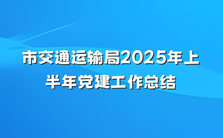 市交通运输局2025年上半年党建工作总结