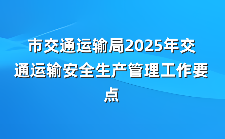 市交通运输局2025年交通运输安全生产管理工作要点