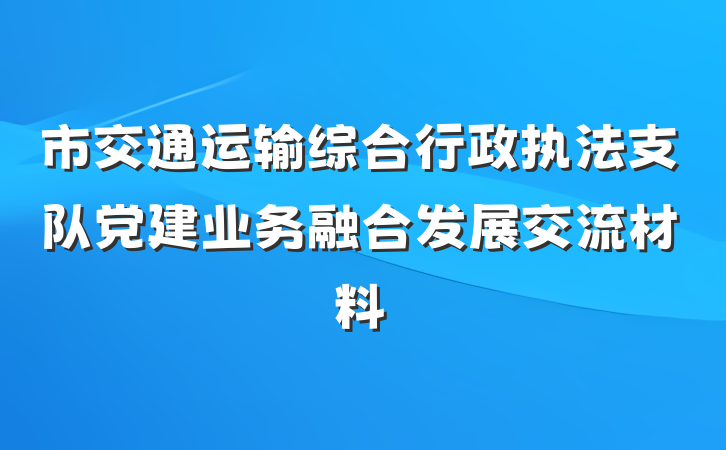 市交通运输综合行政执法支队党建业务融合发展交流材料
