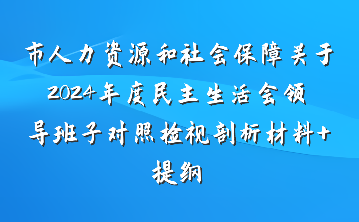 市人力资源和社会保障关于2024年度民主生活会领导班子对照检视剖析材料 提纲