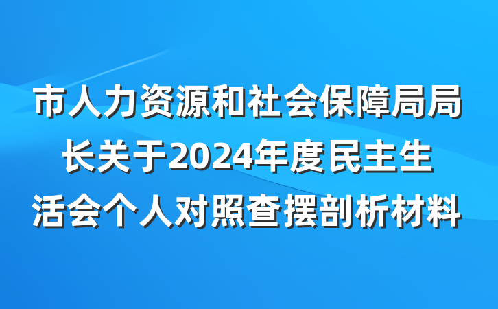 市人力资源和社会保障局局长关于2024年度民主生活会个人对照查摆剖析材料
