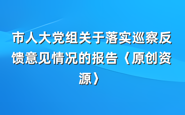 市人大党组关于落实巡察反馈意见情况的报告〈原创资源〉