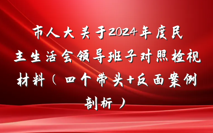 市人大关于2024年度民主生活会领导班子对照检视材料（四个带头 反面案例剖析）