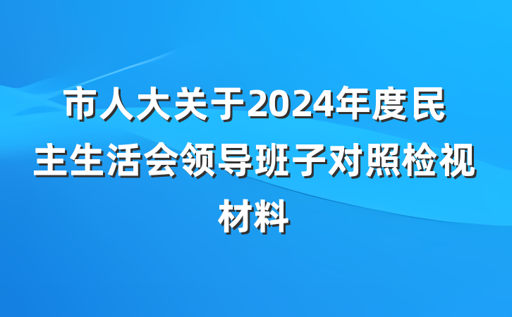 市人大关于2024年度民主生活会领导班子对照检视材料