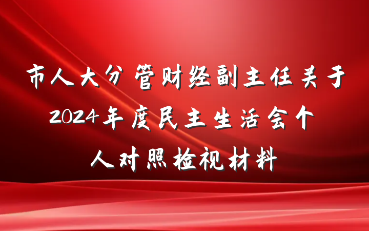 市人大分管财经副主任关于2024年度民主生活会个人对照检视材料