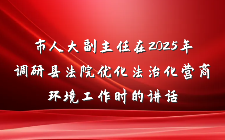市人大副主任在2025年调研县法院优化法治化营商环境工作时的讲话
