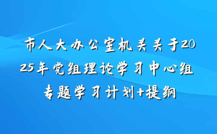 市人大办公室机关关于2025年党组理论学习中心组专题学习计划 提纲